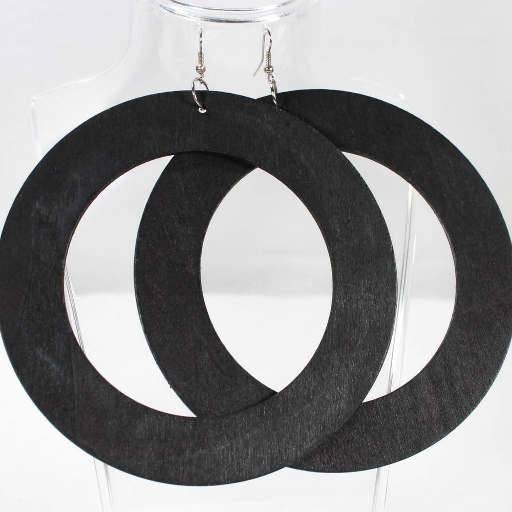 Extra Large Y2K Black Wooden Fashion Earrings Worn Once